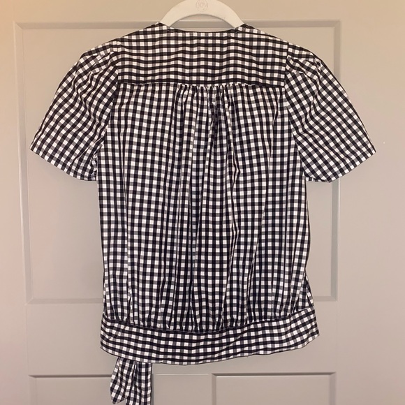 🌻 Madewell Short-Sleeve Cropped Wrap Top in Black/White Gingham Check - XS / M - Picture 6 of 10